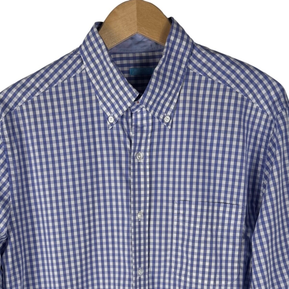 J.McLaughlin Shirt Mens L Blue White Gingham Cotton Button Down - Picture 4 of 8